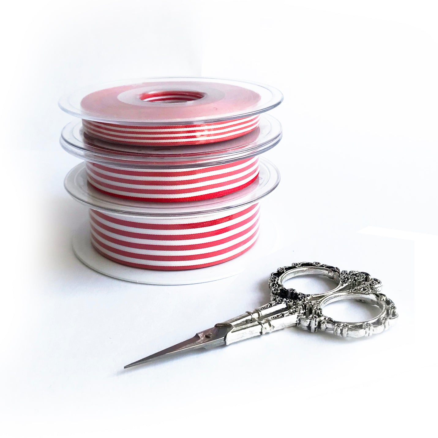 Red & White Stripe Ribbon | 3 Widths 9mm 16mm 25mm | Choose Length or Roll