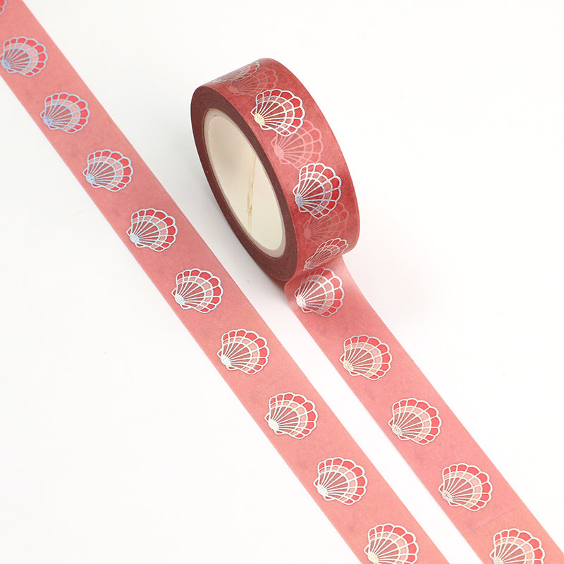 Pink Coral Shell Silver Foiled Washi Tape | 15mm x 10m | Stationery Journalling Scrapbooking - SweetpeaStore