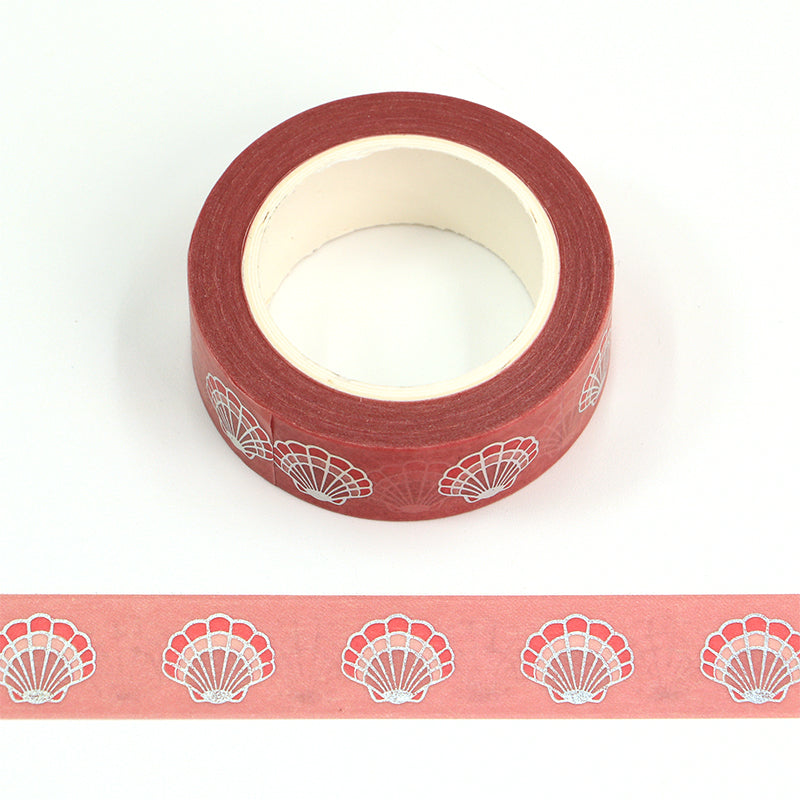 Pink Coral Shell Silver Foiled Washi Tape | 15mm x 10m | Stationery Journalling Scrapbooking - SweetpeaStore