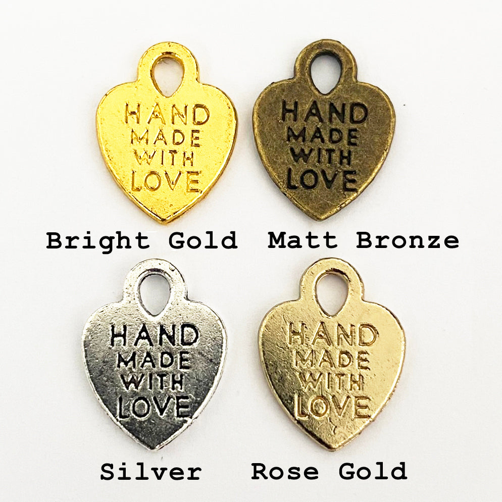 Metal Hand Made With Love Heart Charms | Rose Gold Silver Matt Bronze Gold - SweetpeaStore