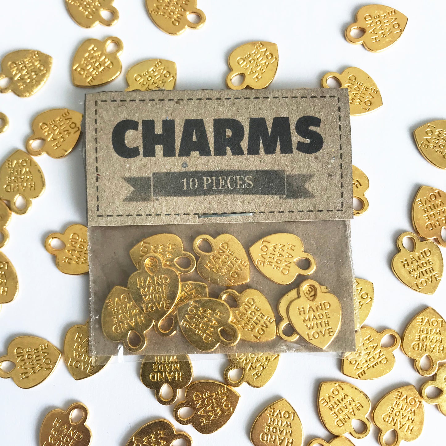 Metal Hand Made With Love Heart Charms | Rose Gold Silver Matt Bronze Gold - SweetpeaStore