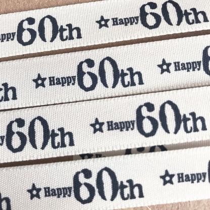 Birthday Ribbon | Age Anniversary Cream Grey 15mm 1m or Full Roll Wrapping Craft - SweetpeaStore