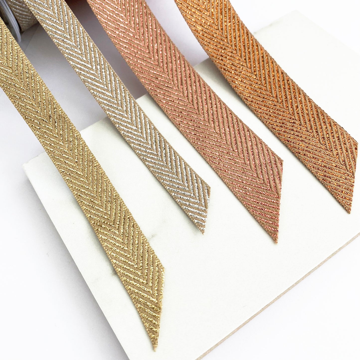 Metallic Ribbon | Rose Gold Silver Copper Herringbone Chevron | 15mm 25mm Wrapping & Craft