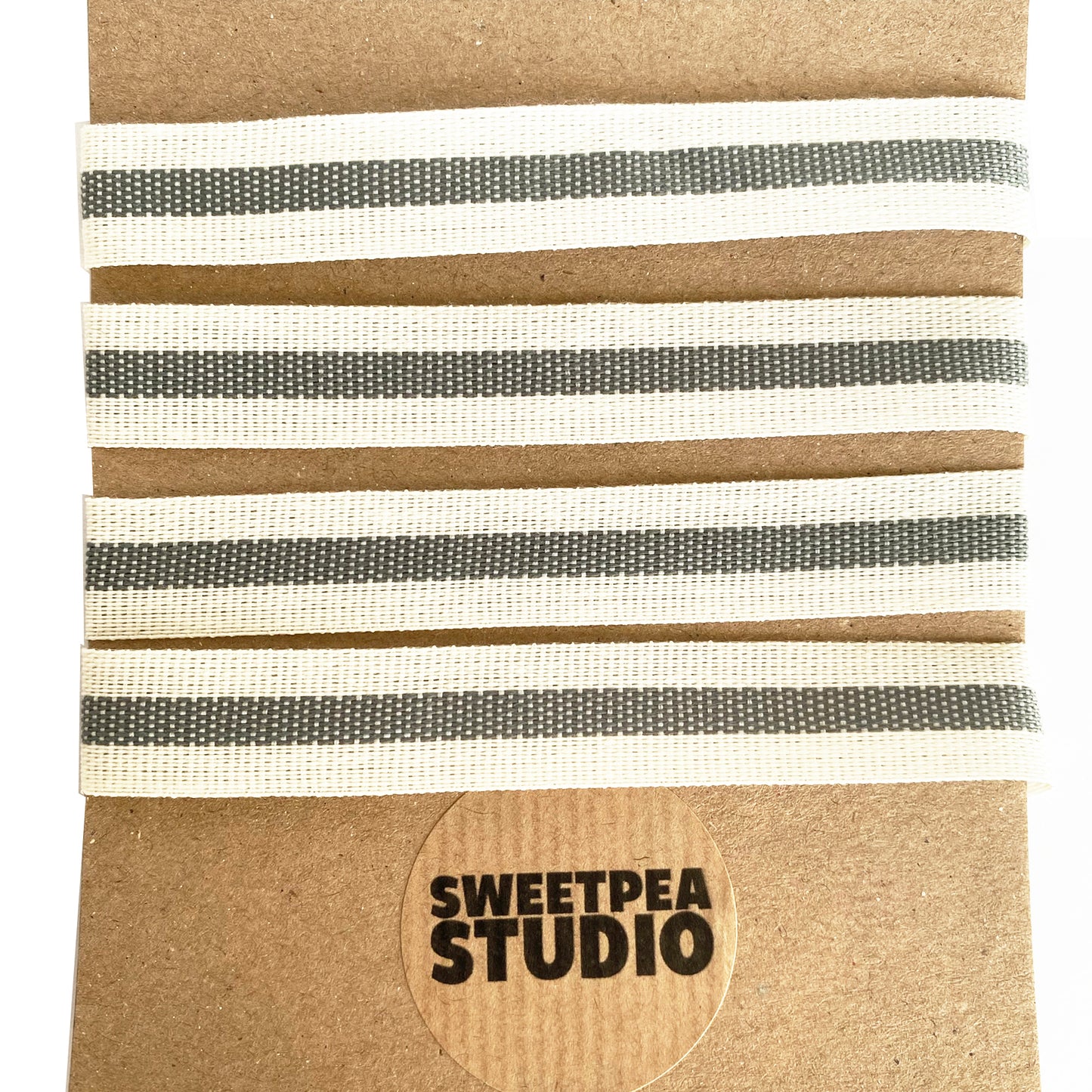 Vintage Cotton Ribbon | 15mm Centre Stripe Grey Sage Green Blue | 1m 25yd Roll - SweetpeaStore