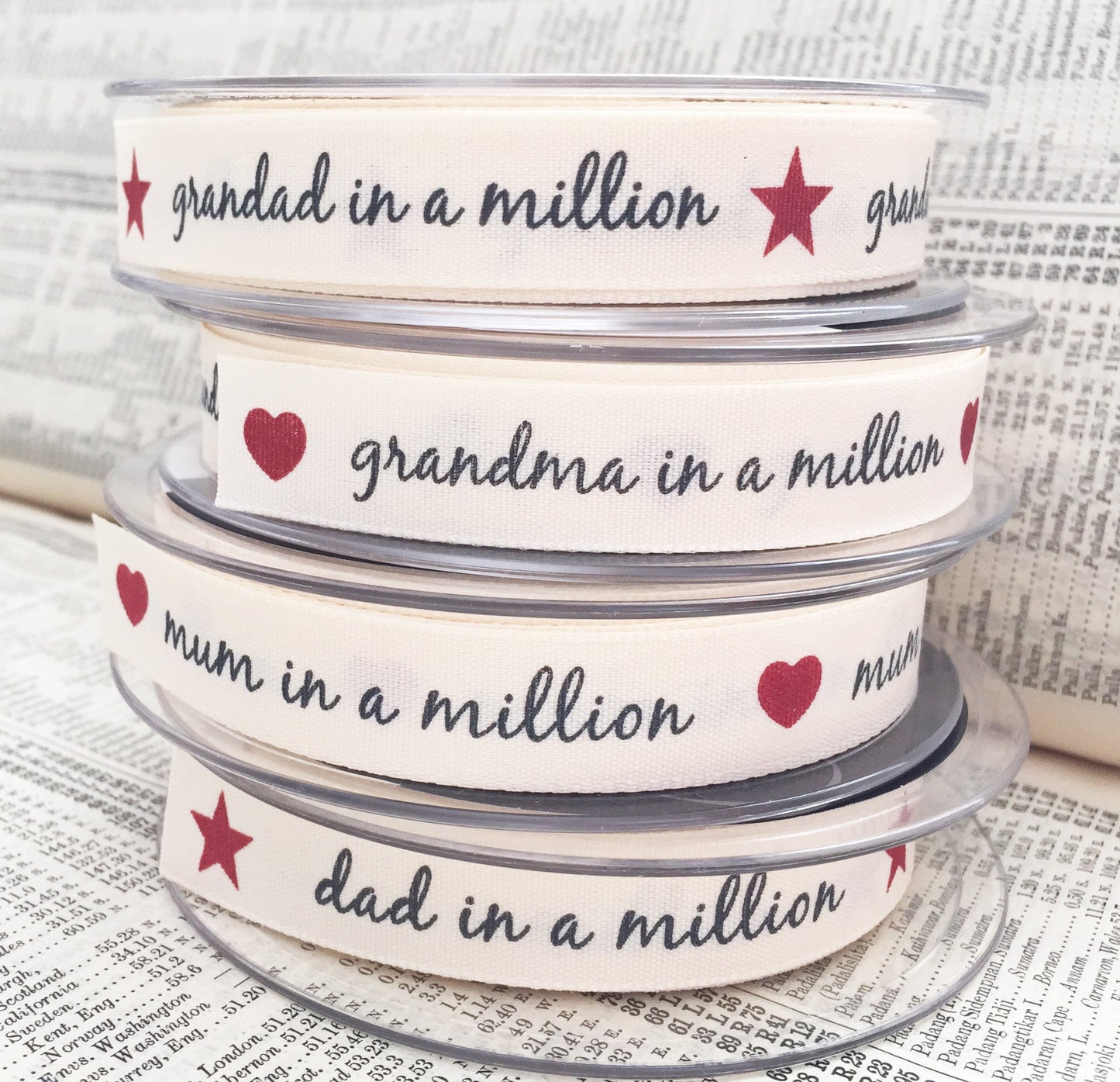 15mm Grandad in a Million Cream Ribbon | Great Father's Day Gift | Metre or FULL 20m ROLL - SweetpeaStore