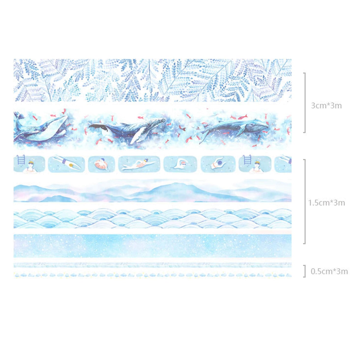Blue Whale Washi Tape Set | Sea Waves Leaf Watercolour Tape | Journalling Scrapbooking Paper Craft - SweetpeaStore
