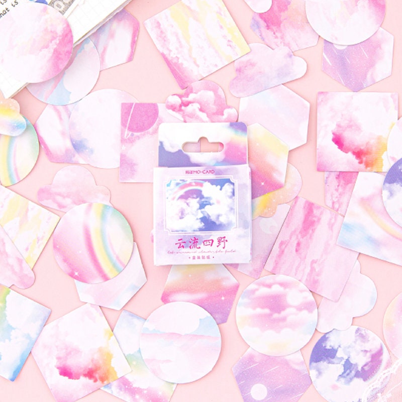 Pink Cloud & Rainbow Mini Box Stickers | 46 Dreamy Peel Off Sticker | Scrapbooking Journalling Album Planner Stationery - SweetpeaStore