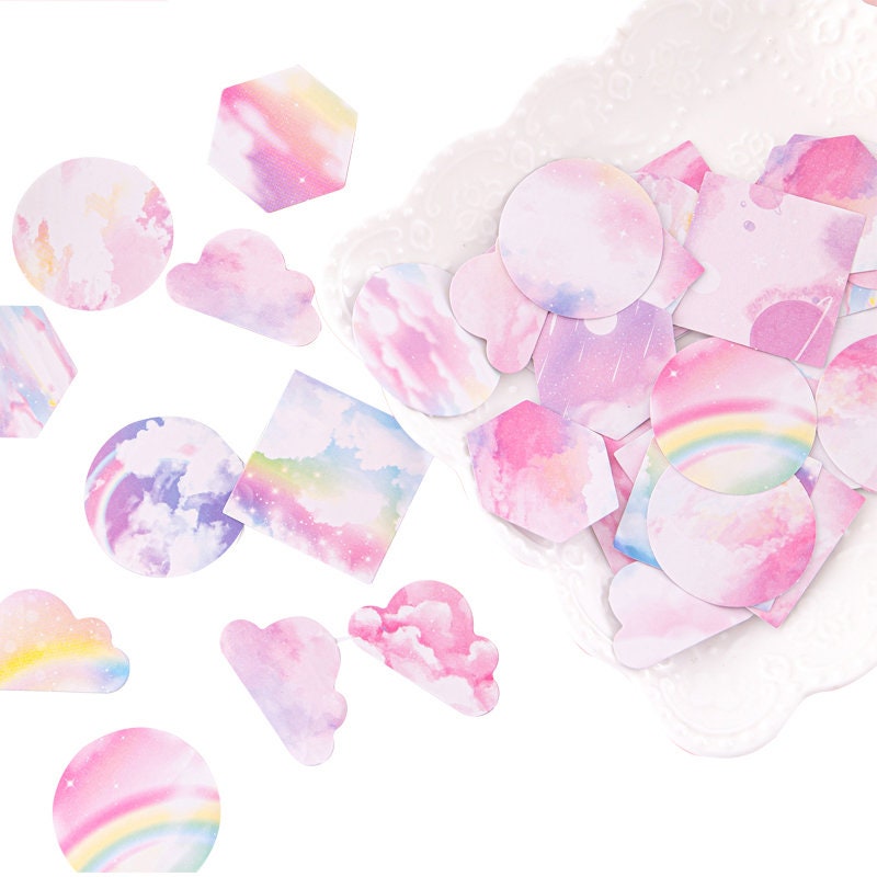Pink Cloud & Rainbow Mini Box Stickers | 46 Dreamy Peel Off Sticker | Scrapbooking Journalling Album Planner Stationery - SweetpeaStore