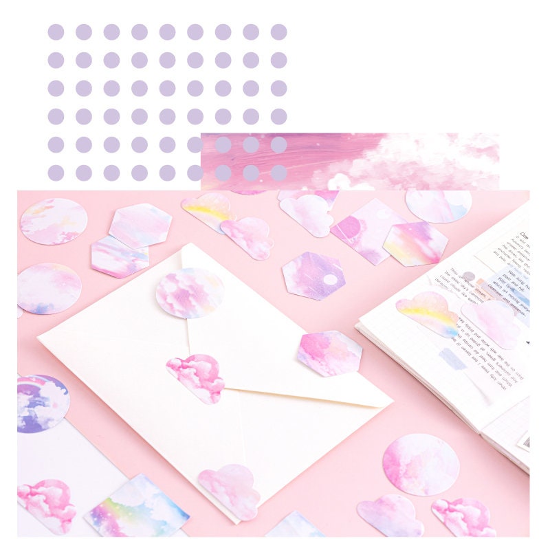 Pink Cloud & Rainbow Mini Box Stickers | 46 Dreamy Peel Off Sticker | Scrapbooking Journalling Album Planner Stationery - SweetpeaStore