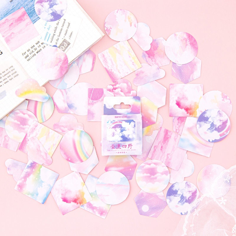 Pink Cloud & Rainbow Mini Box Stickers | 46 Dreamy Peel Off Sticker | Scrapbooking Journalling Album Planner Stationery - SweetpeaStore