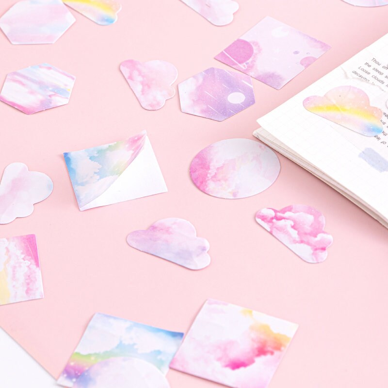 Pink Cloud & Rainbow Mini Box Stickers | 46 Dreamy Peel Off Sticker | Scrapbooking Journalling Album Planner Stationery - SweetpeaStore