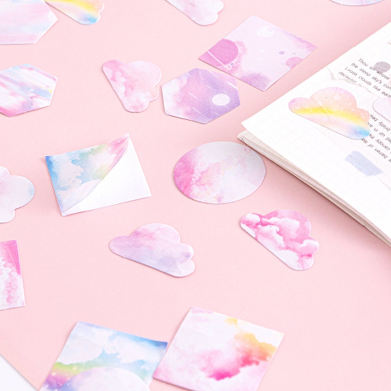 Pink Cloud & Rainbow Mini Box Stickers | 46 Dreamy Peel Off Sticker | Scrapbooking Journalling Album Planner Stationery - SweetpeaStore