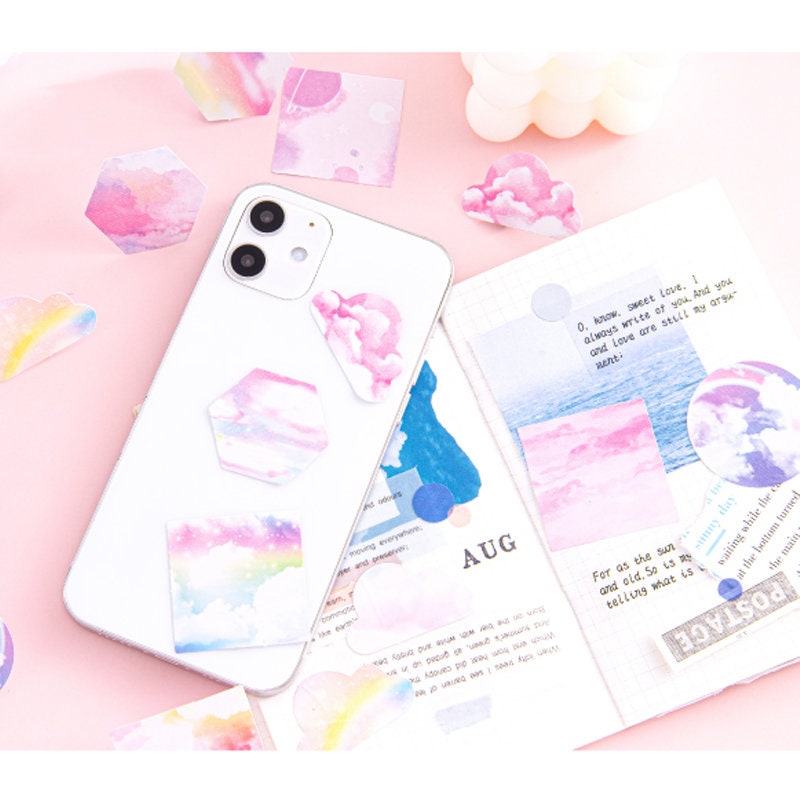 Pink Cloud & Rainbow Mini Box Stickers | 46 Dreamy Peel Off Sticker | Scrapbooking Journalling Album Planner Stationery - SweetpeaStore