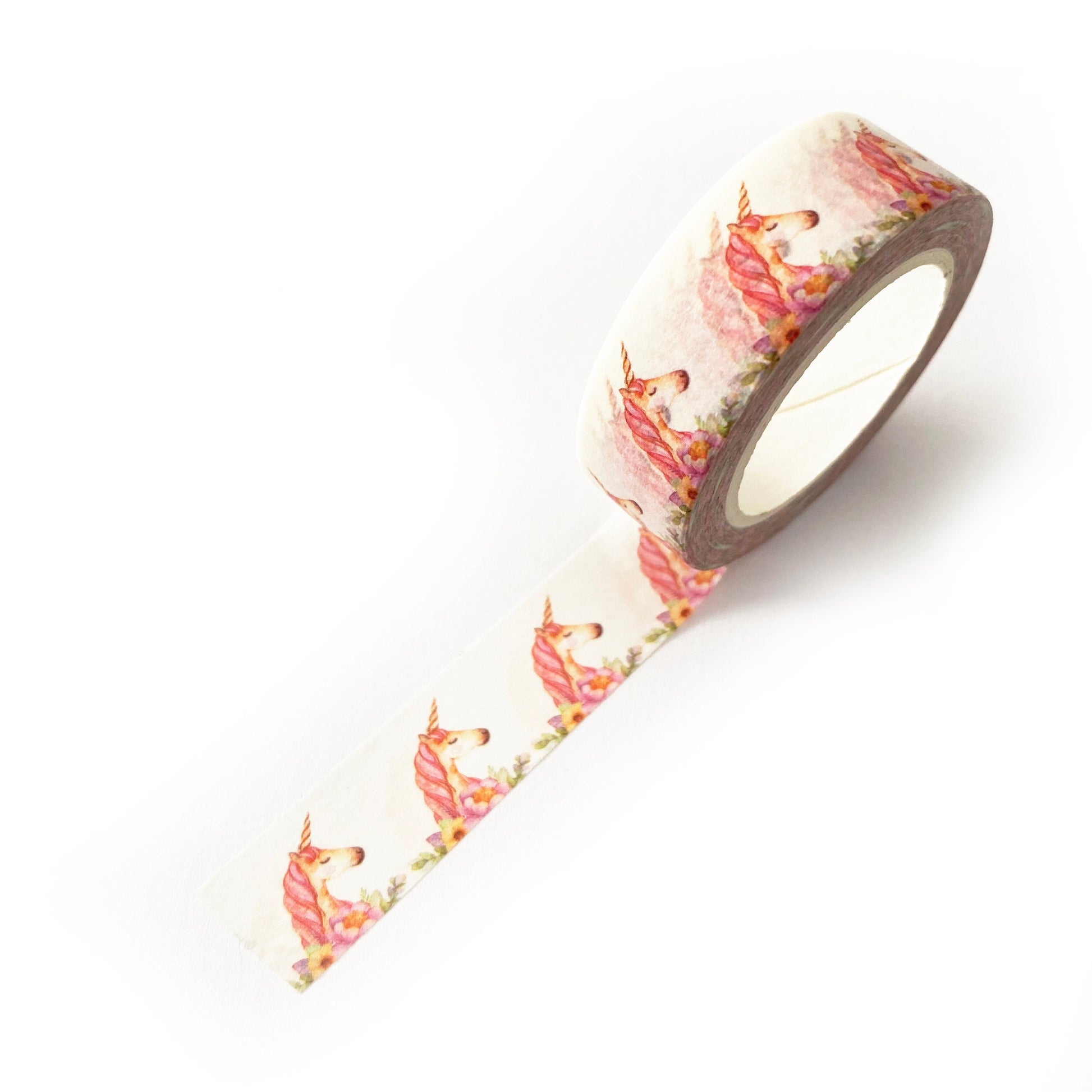Pink Unicorn Washi Tape | Pastel Paper White | 15mm x 10m | Stationery Craft Journalling Scrapbooking - SweetpeaStore