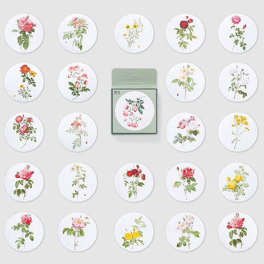 Round Flower Stickers | 46 Pretty Floral Vintage Flower Scrapbook Round Mini Box Stickers Collage Albums - SweetpeaStore