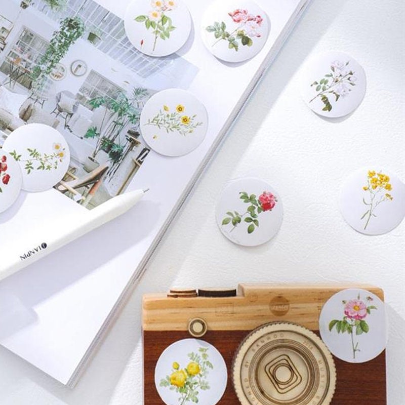 Round Flower Stickers | 46 Pretty Floral Vintage Flower Scrapbook Round Mini Box Stickers Collage Albums - SweetpeaStore