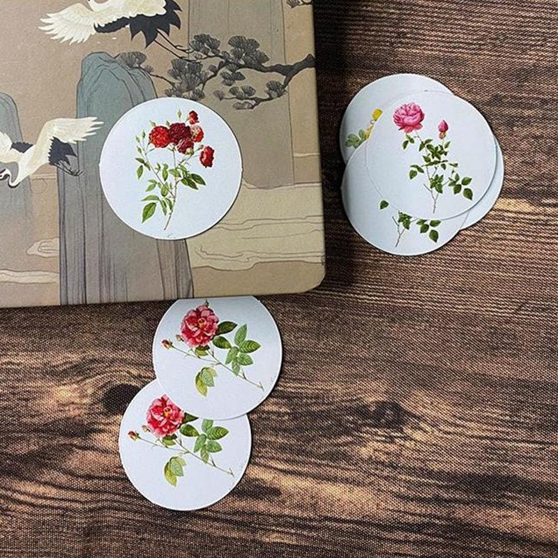 Round Flower Stickers | 46 Pretty Floral Vintage Flower Scrapbook Round Mini Box Stickers Collage Albums - SweetpeaStore