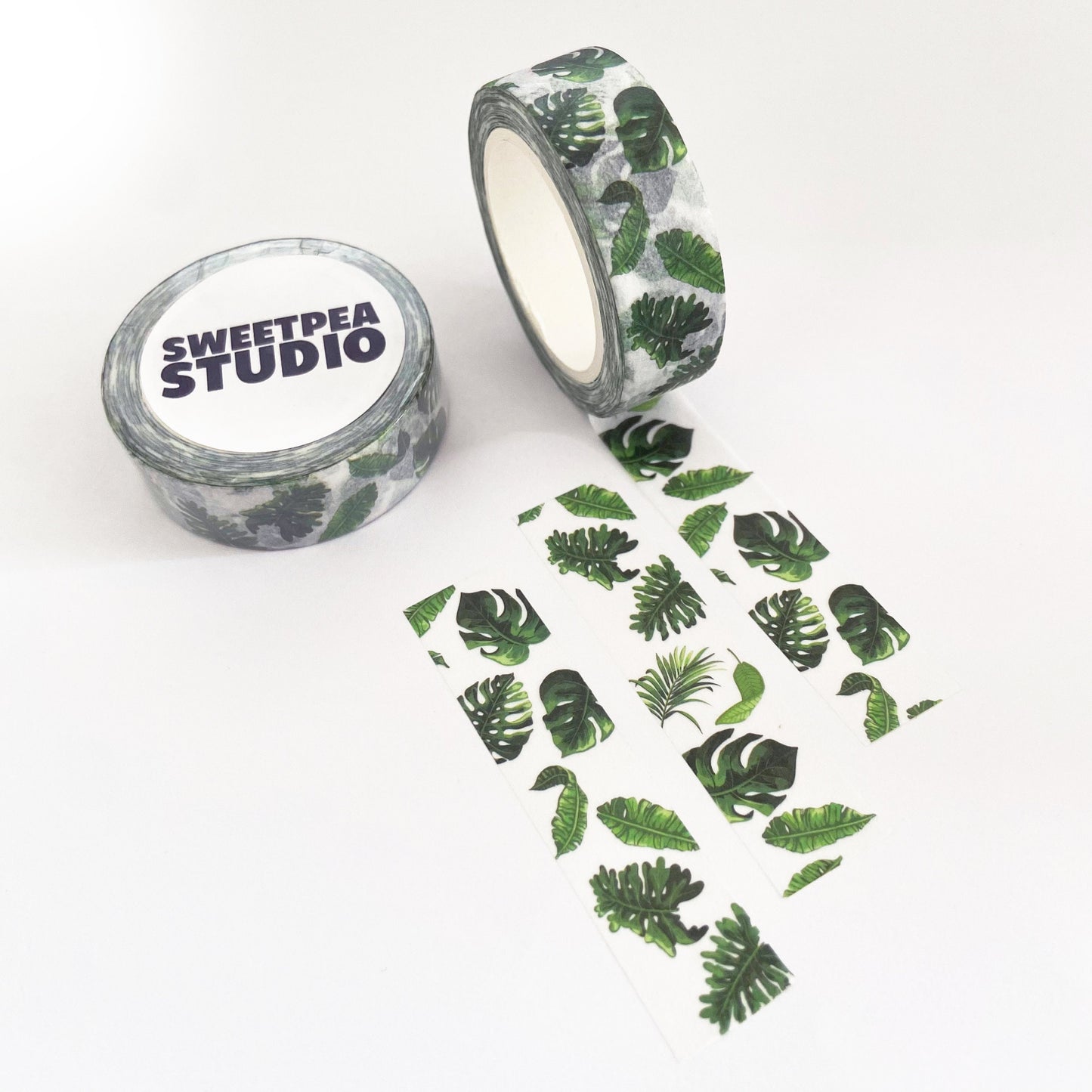 Green & White Rubber House Plant Paper Washi Tape | 15mm x 10m | Stationery Craft Journalling Scrapbooking Journal - SweetpeaStore