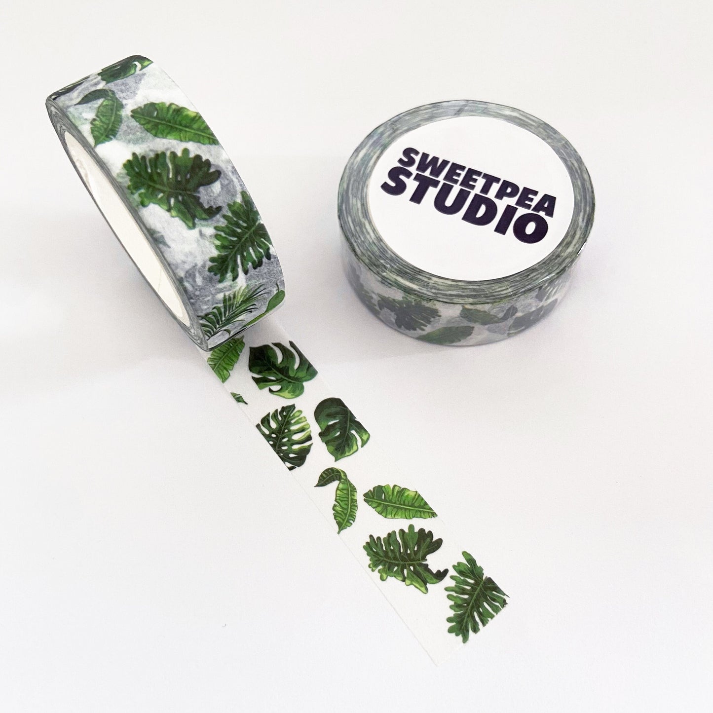 Green & White Rubber House Plant Paper Washi Tape | 15mm x 10m | Stationery Craft Journalling Scrapbooking Journal - SweetpeaStore