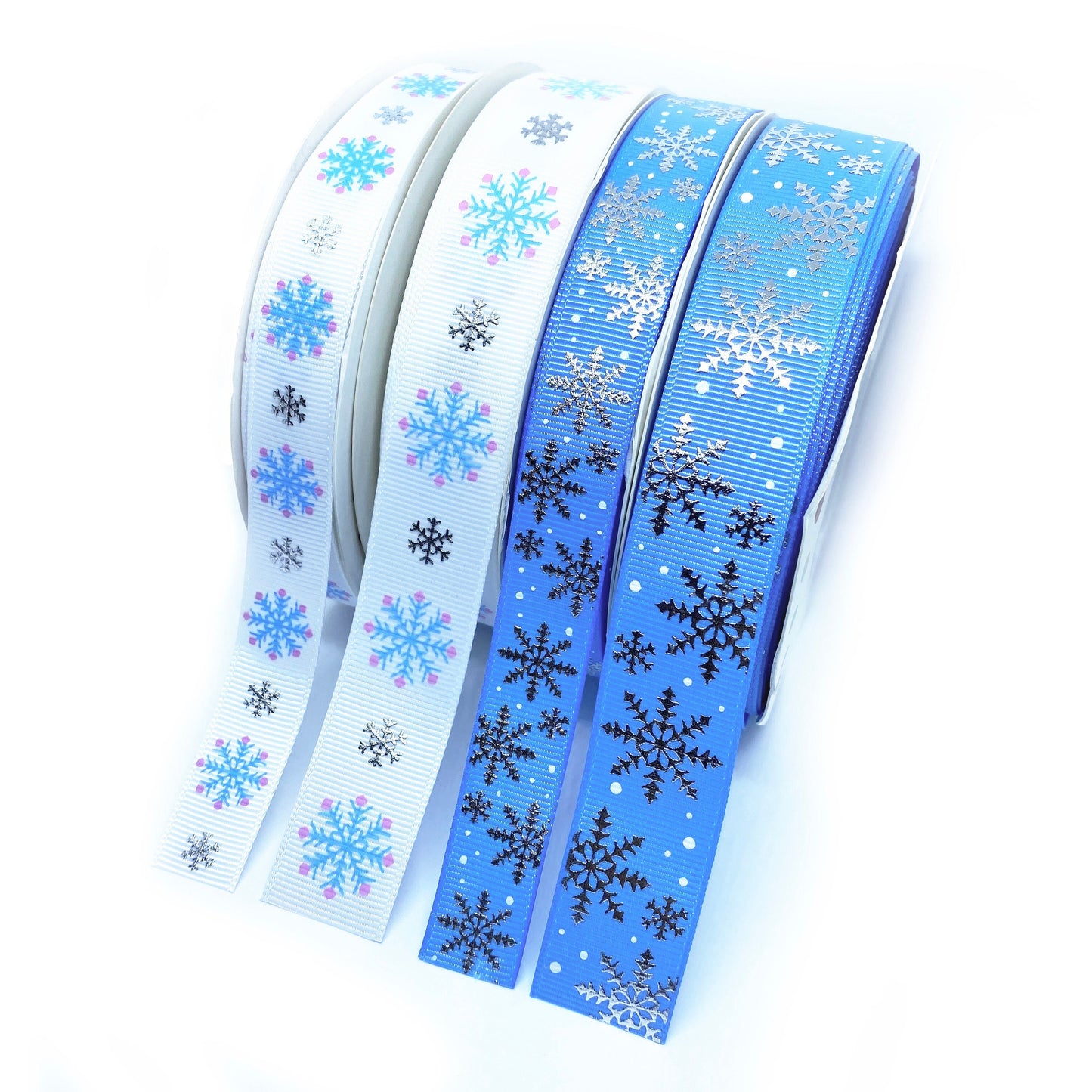 Snowflake Grosgrain Ribbon Blue or White Silver Metallic 16mm or 22m | Wrapping - SweetpeaStore