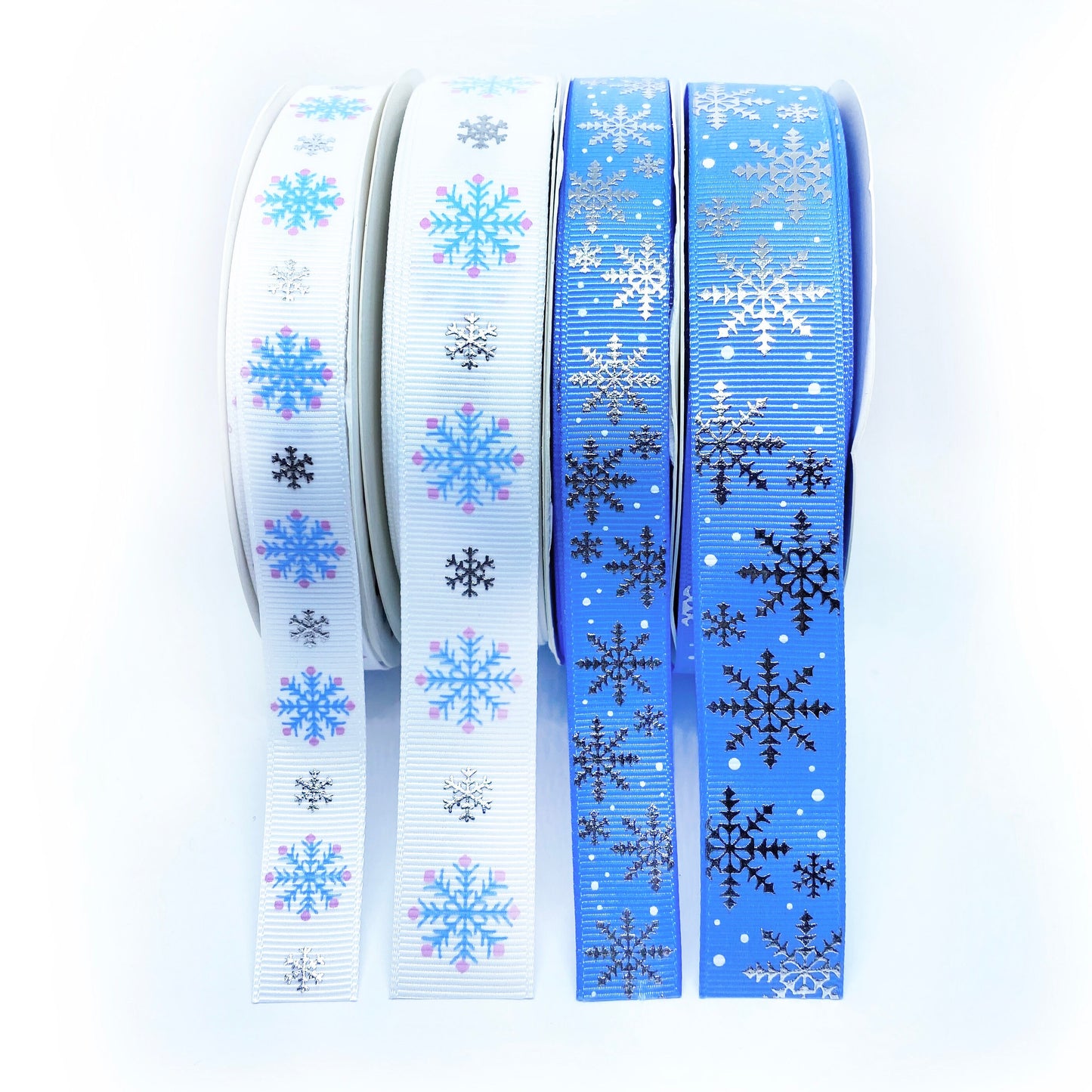 Snowflake Grosgrain Ribbon Blue or White Silver Metallic 16mm or 22m | Wrapping - SweetpeaStore