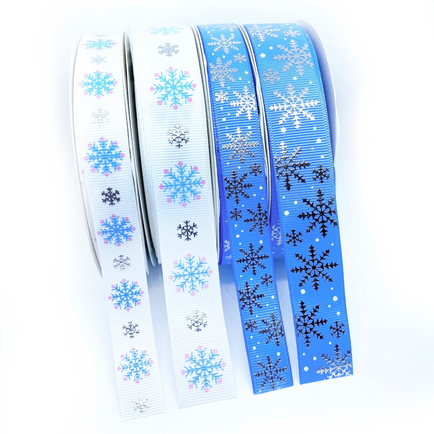 Snowflake Grosgrain Ribbon Blue or White Silver Metallic 16mm or 22m | Wrapping - SweetpeaStore