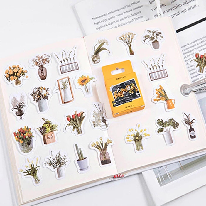 Flower Stickers | 46 Journal Collage Planner Scrapbook Peel Off Mini Box Paper Sticker | Journalling - SweetpeaStore