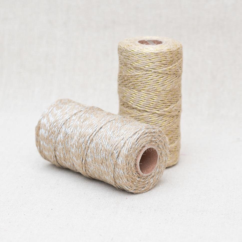 Metallic Lurex Bakers Twine 100m Roll | Wrapping Craft Rustic String | Gold Silver White Natural Red Green Metallic