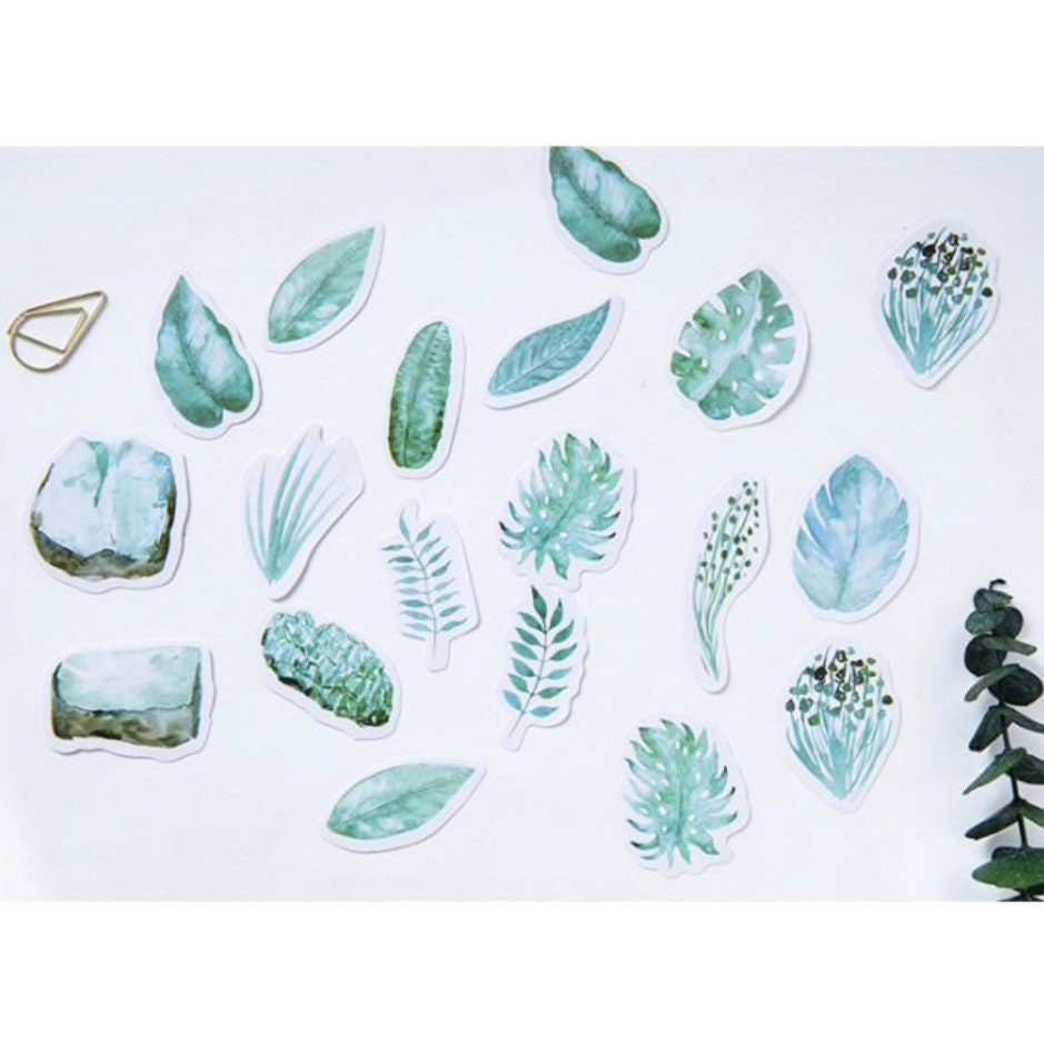 Green Stickers | 45 Watercolour Leaf Palm Leaves Rubber Plant Mini Box Sticker | Peel Off Sticker | Scrapbooking Journalling - SweetpeaStore