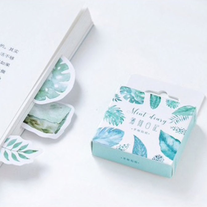 Green Stickers | 45 Watercolour Leaf Palm Leaves Rubber Plant Mini Box Sticker | Peel Off Sticker | Scrapbooking Journalling - SweetpeaStore