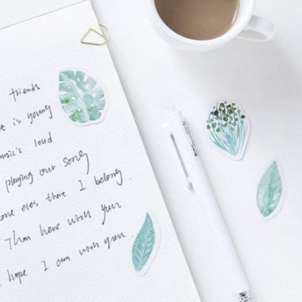 Green Stickers | 45 Watercolour Leaf Palm Leaves Rubber Plant Mini Box Sticker | Peel Off Sticker | Scrapbooking Journalling - SweetpeaStore