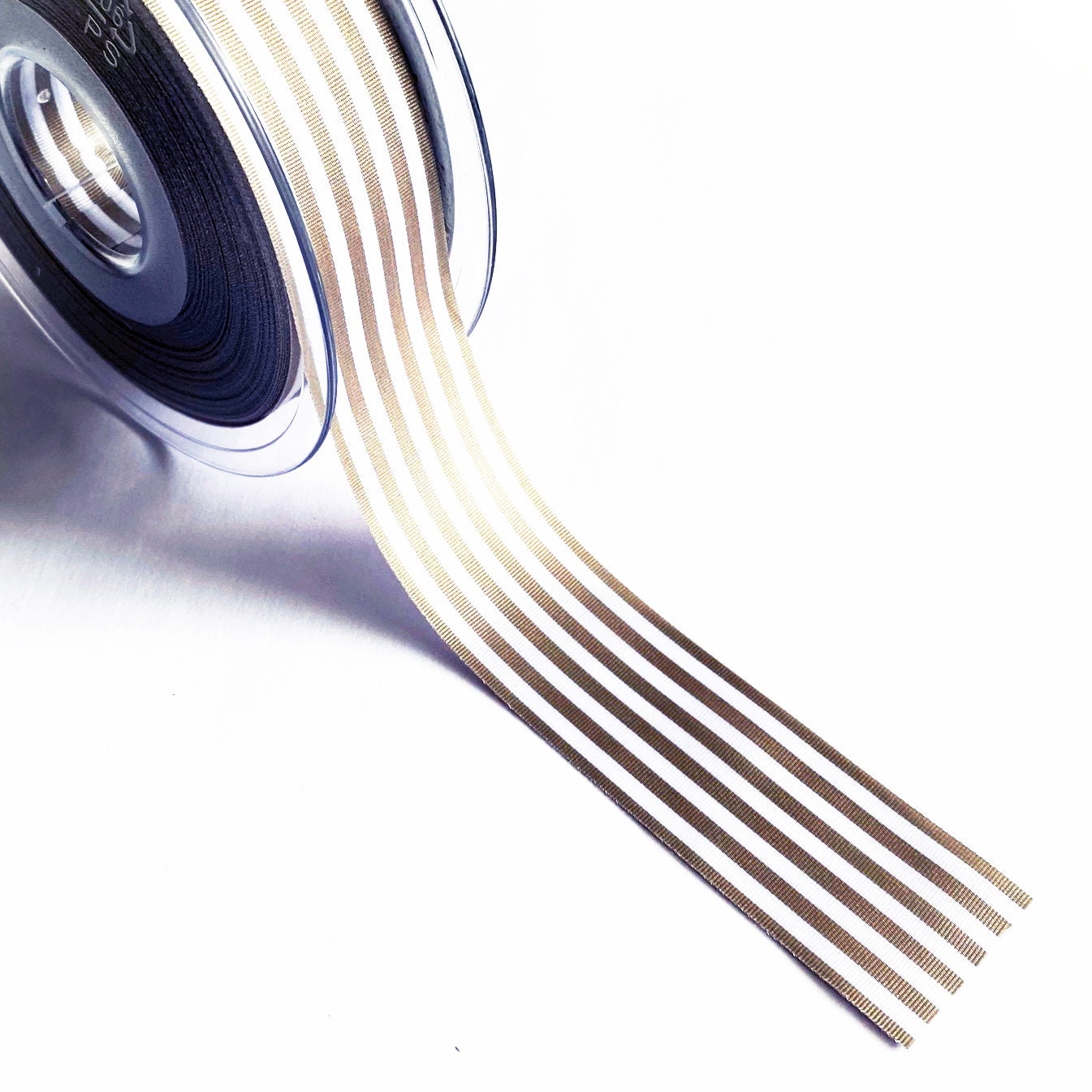 Warm Grey & White Nautical Stripe Ribbon | 9mm 16mm 25mm | Per Metre or FULL ROLL| Lightweight Polyester | Sewing & Wrapping - SweetpeaStore