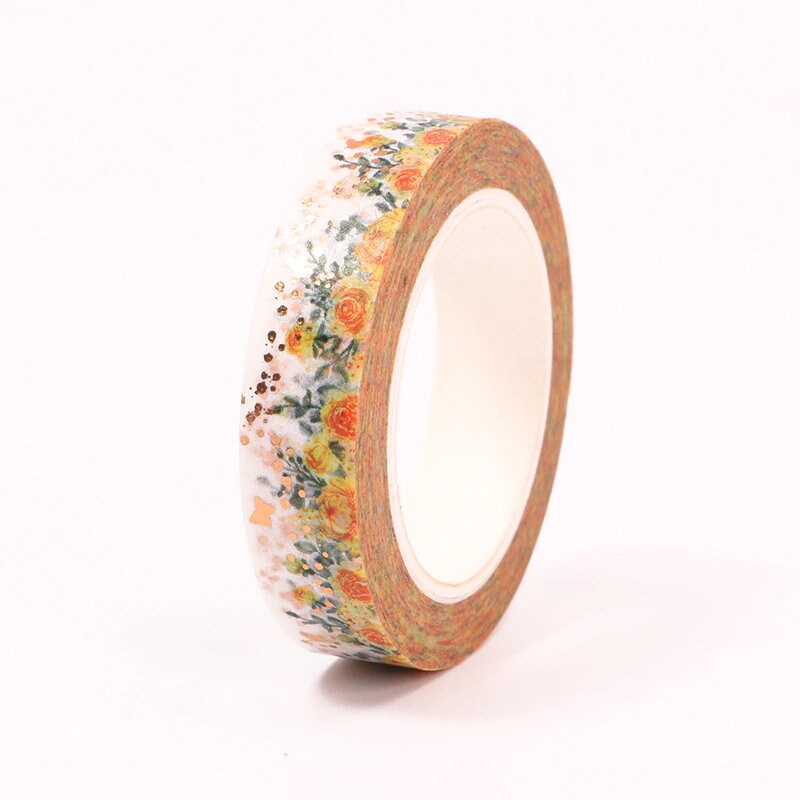 Foiled Rose Gold Butterfly & Yellow Orange Roses Floral Washi Tape | 10mm x 10m | Stationery Journalling Scrapbooking Photo Album - SweetpeaStore