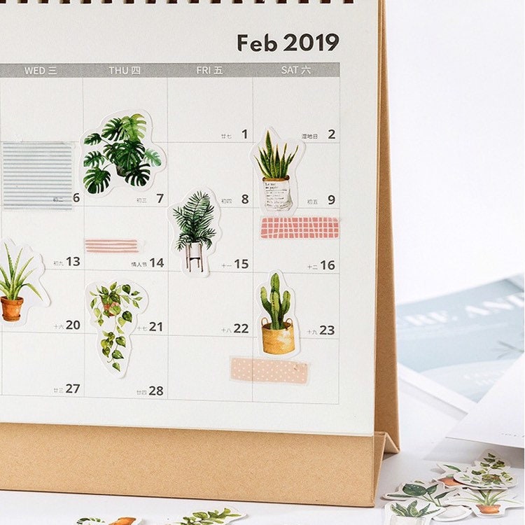 Green Plant Stickers | Pot Plants Leaf Cactus | Mini Box Peel Off Sticker | Scrapbooking Journalling - SweetpeaStore