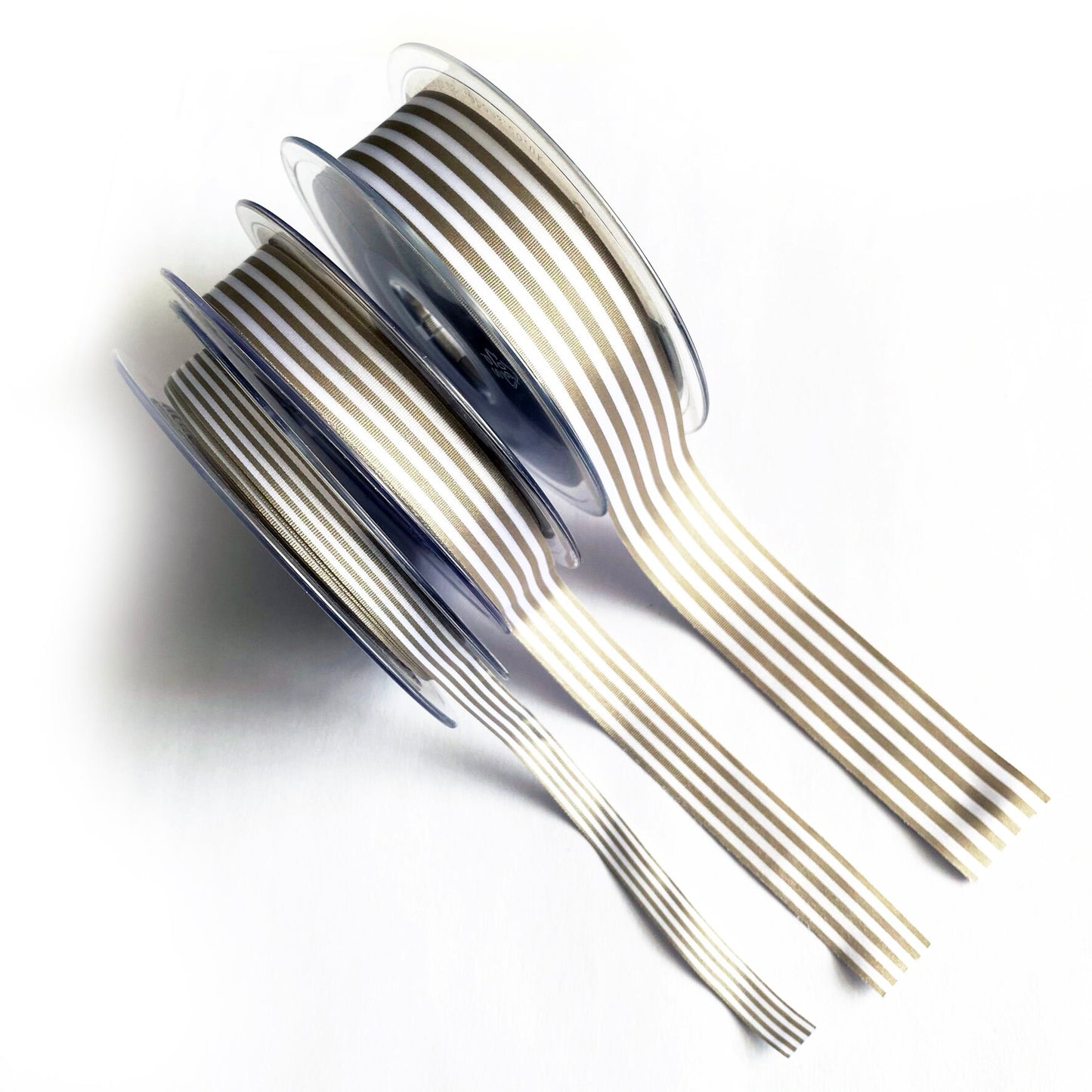 Warm Grey & White Nautical Stripe Ribbon | 9mm 16mm 25mm | Per Metre or FULL ROLL| Lightweight Polyester | Sewing Wrapping