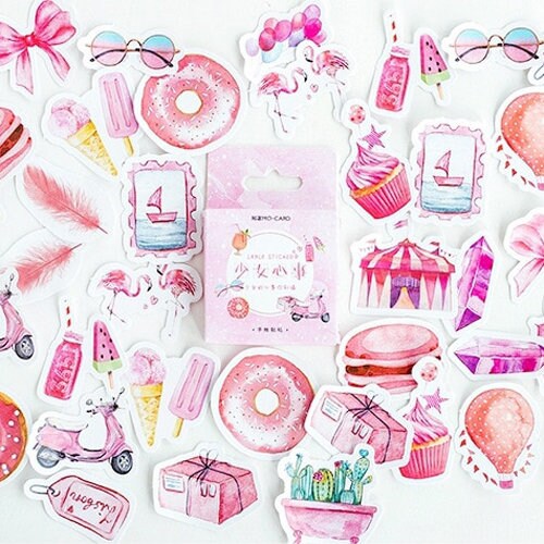 Pink Watercolour Mini Box Stickers | 46 Pretty Peel Off Sticker | Scrapbooking Journal Stationery Cards - SweetpeaStore