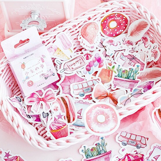 Pink Watercolour Mini Box Stickers | 46 Pretty Peel Off Sticker | Scrapbooking Journal Stationery Cards - SweetpeaStore
