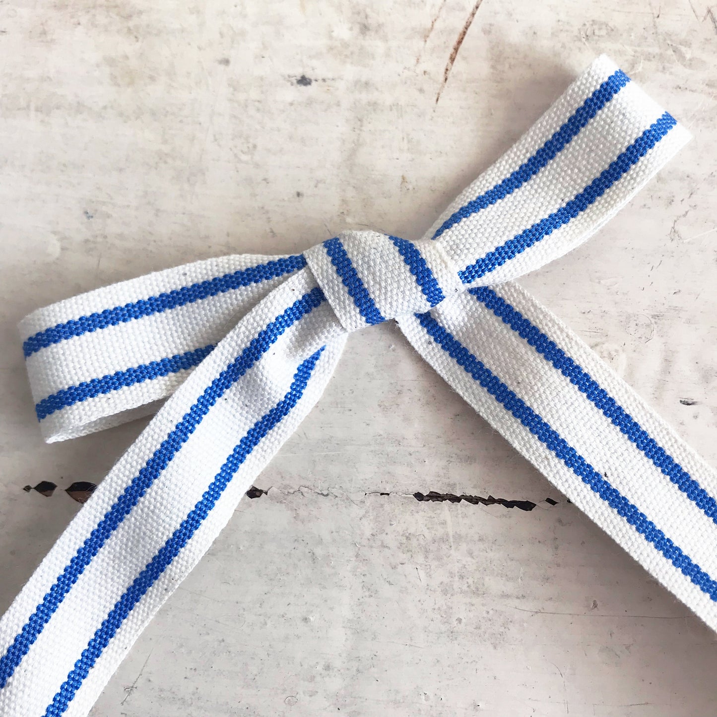 Blue & Cream Ribbon | Stripe Cotton Rustic Ticking 16mm | 1m or Full 20m Roll