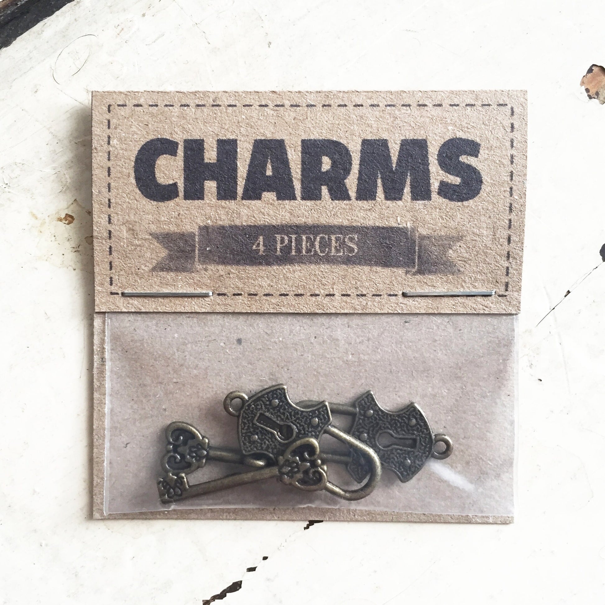 Bronze Key & Lock Charms | Set of 2 Antique-Coloured | Pendants Padlock Charm Brass Jewellery Craft - SweetpeaStore
