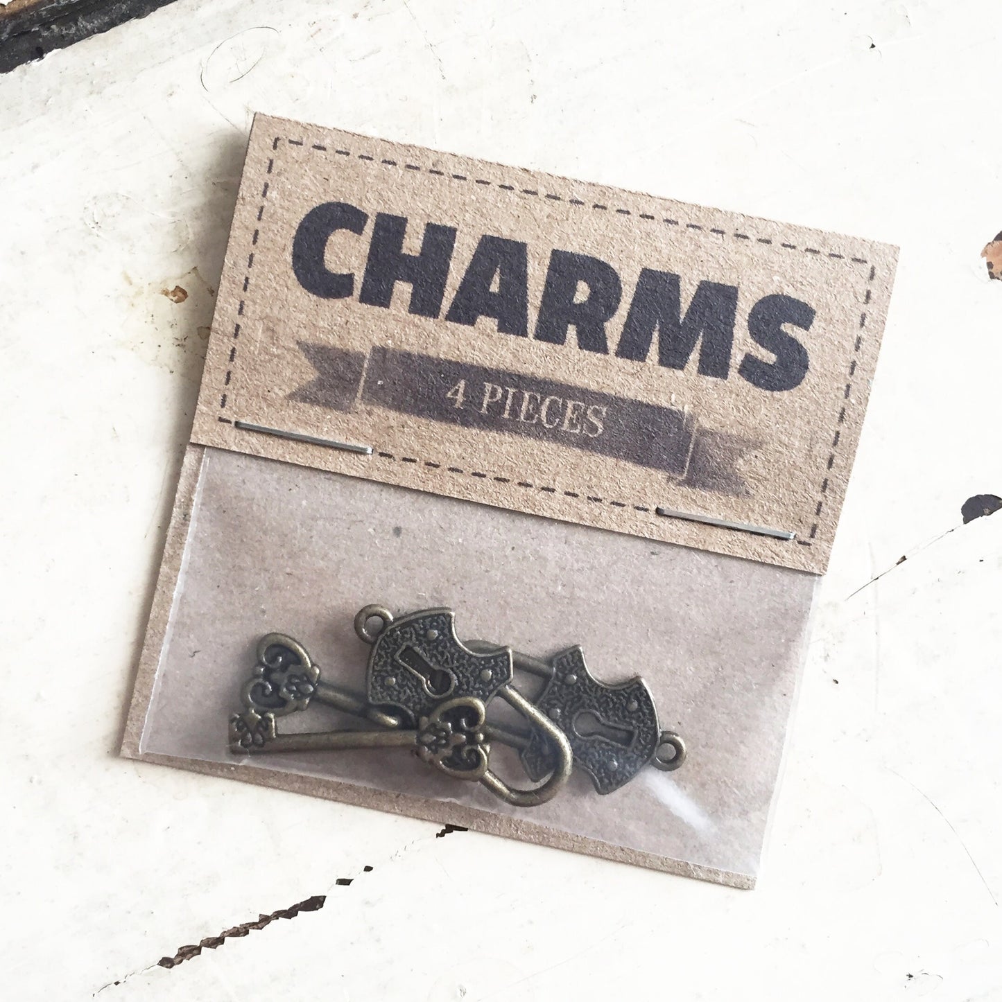 Bronze Key & Lock Charms | Set of 2 Antique-Coloured | Pendants Padlock Charm Brass Jewellery Craft - SweetpeaStore
