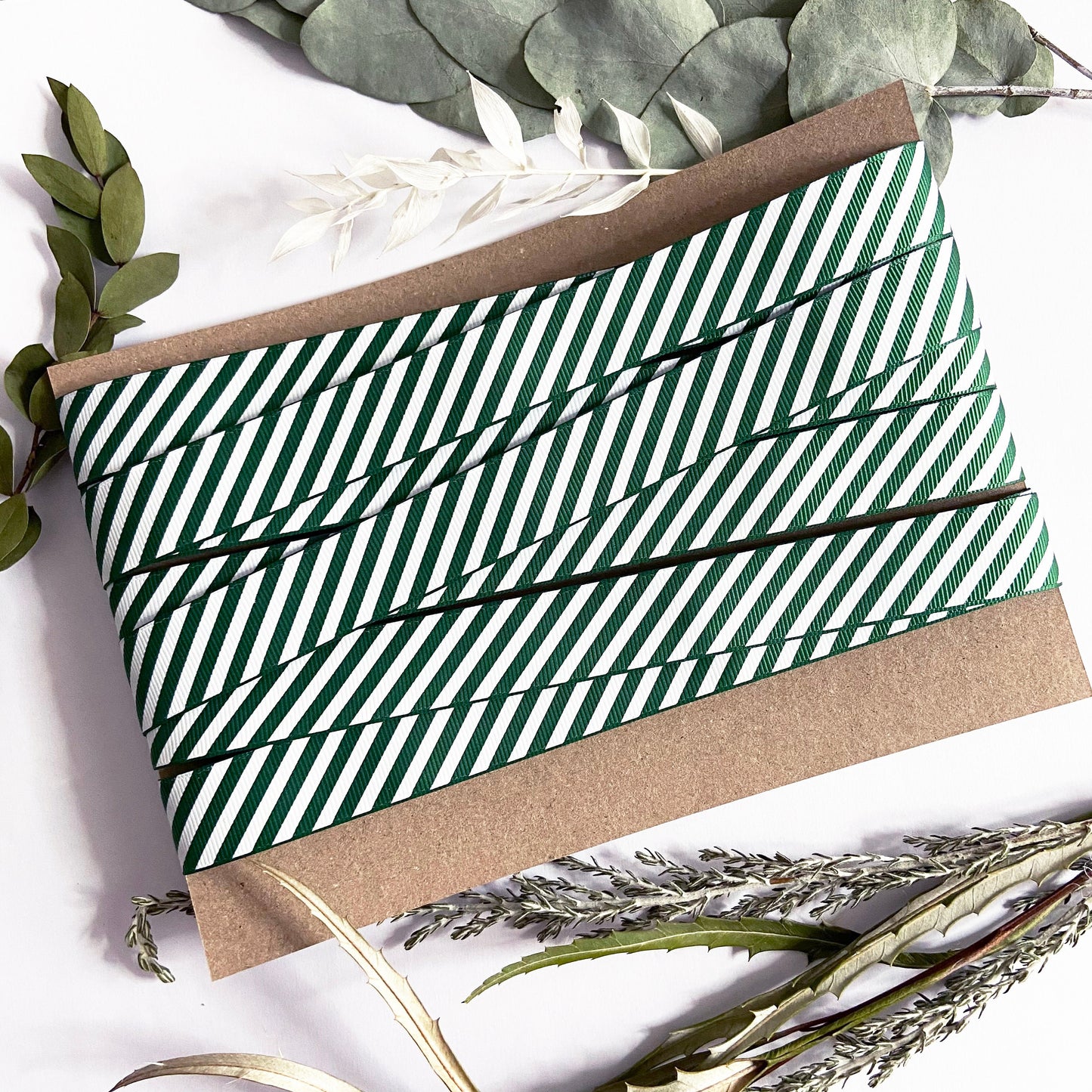 Green & White Ribbon Candy Cane Stripe Grosgrain | 16mm 1m or Full 25m Roll | Wrap Bow - SweetpeaStore