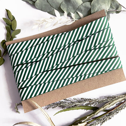 Green & White Ribbon Candy Cane Stripe Grosgrain | 16mm 1m or Full 25m Roll | Wrap Bow - SweetpeaStore