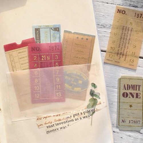 40 Vintage Travel Cinema Ticket Sticker Set | Gold Foiled | Scrapbooking Junk Journalling