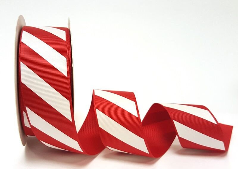 Stripe Ribbon 38mm Red & White Stripe Candy Cane Grosgrain | Christmas Wrapping Craft Wreath Bows | Metre or 25m Roll - SweetpeaStore