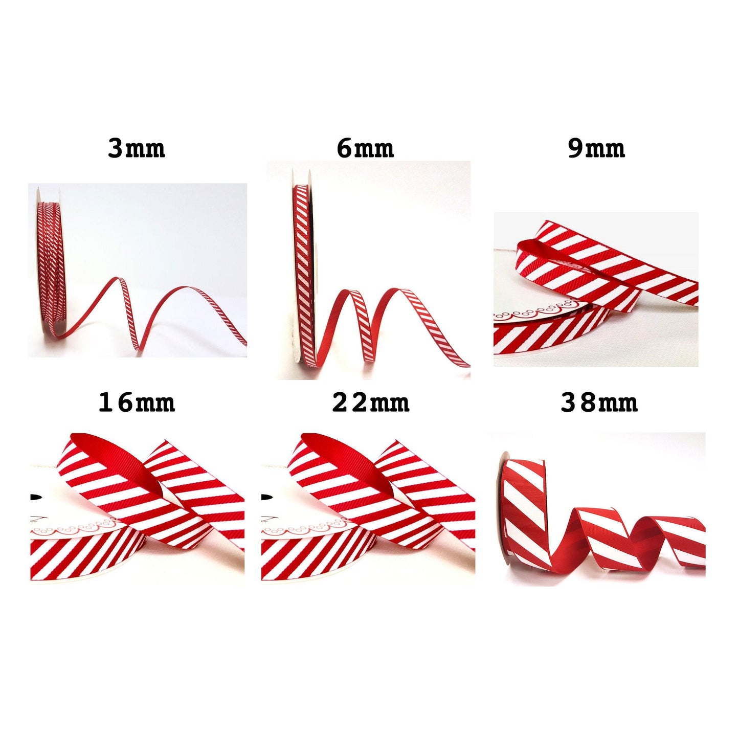Stripe Ribbon 38mm Red & White Stripe Candy Cane Grosgrain | Christmas Wrapping Craft Wreath Bows | Metre or 25m Roll - SweetpeaStore