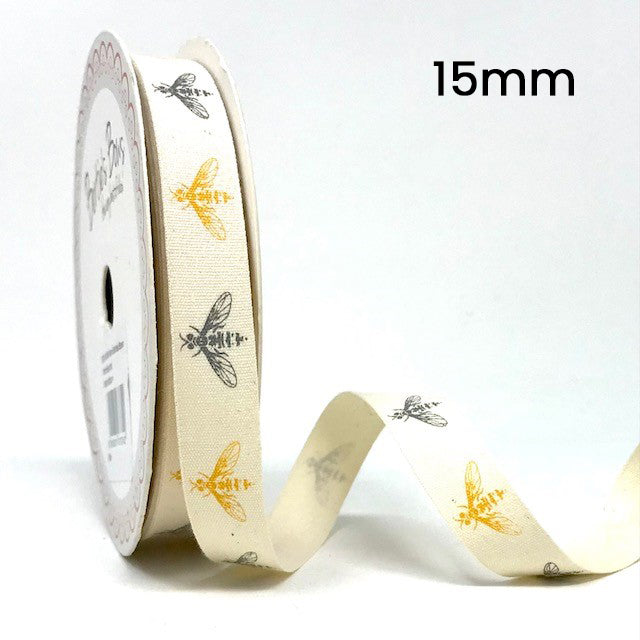 Cotton Bee Ribbon Vintage Trim Bees 15mm 25mm Sewing Craft Wrapping - SweetpeaStore