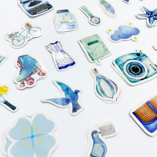 Cute Journal Stickers | 40 Paper Peel Off Hobby Set | Camera Bicycle Diary Bow - SweetpeaStore