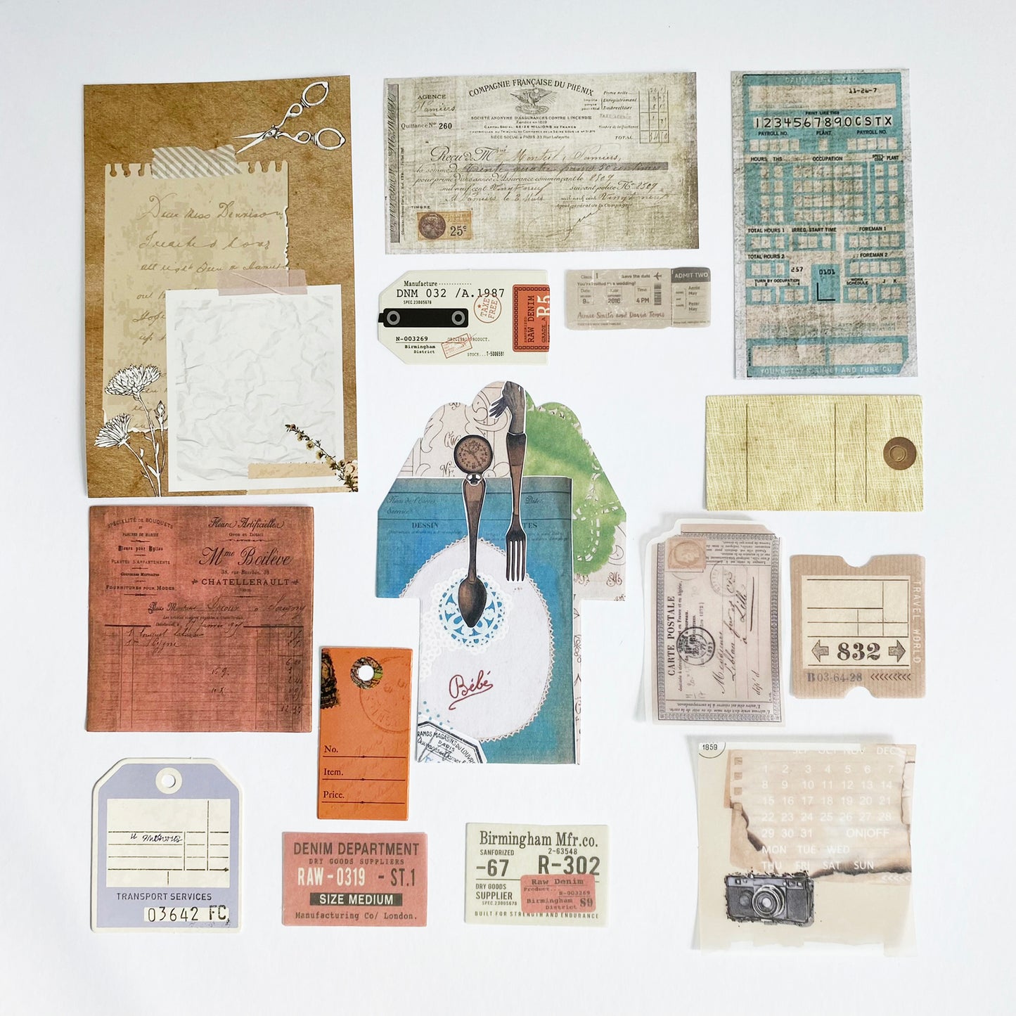 Scrapbooking Set | Stickers Papers Tags | Vintage Ephemera Scraps | Set of 27 - SweetpeaStore