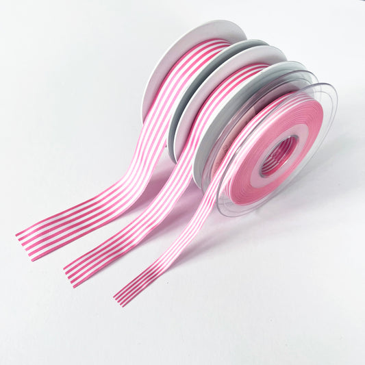 Pink & White Nautical Stripe Ribbon | 9mm 16mm 25mm | Per Metre or FULL ROLL| Lightweight Polyester - SweetpeaStore