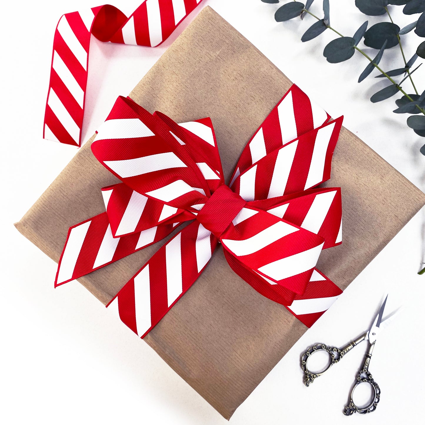 Stripe Ribbon 38mm Red & White Stripe Candy Cane Grosgrain | Christmas Wrapping Craft Wreath Bows | Metre or 25m Roll - SweetpeaStore